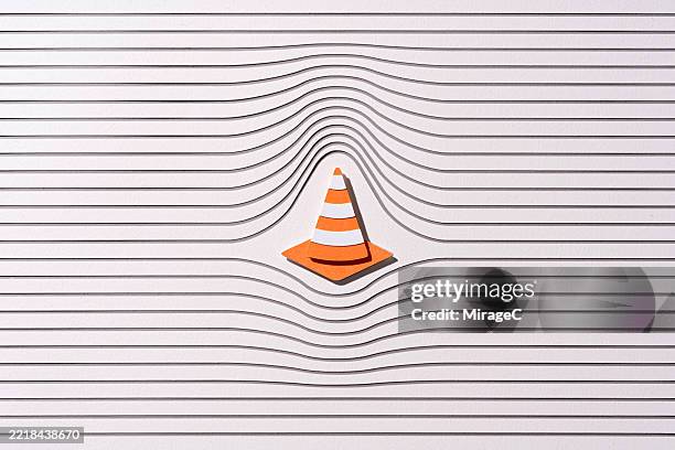 multiple paths turning to avoid traffic cone obstacle - cone shape stock pictures, royalty-free photos & images