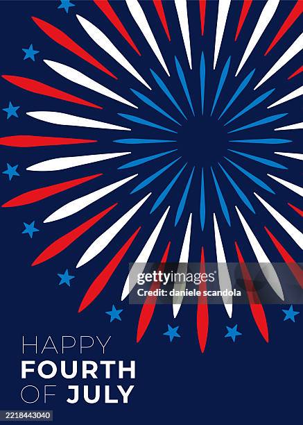 fourth of july greeting card with fireworks. - independence stock illustrations