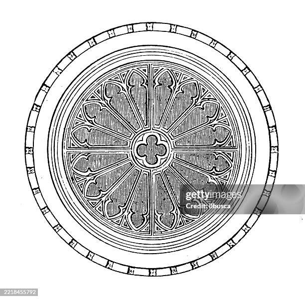 theory of architecture: medieval, circular windows, st david's - pembrokeshire stock illustrations