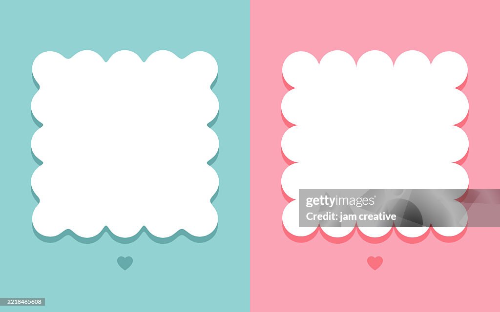 Set of White Background Online Messaging Templates with Cute Heart Symbol Accents