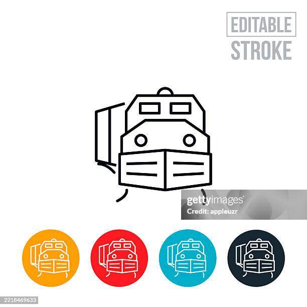 freight train thin line icon - editable stroke - train front view stock illustrations