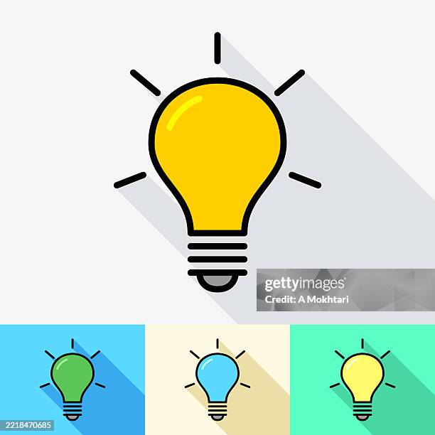 lit light bulb icon. - drop shadow vector stock illustrations