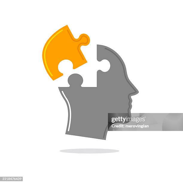 puzzle head silhouette. thought and mind concept - thinking hard stock illustrations