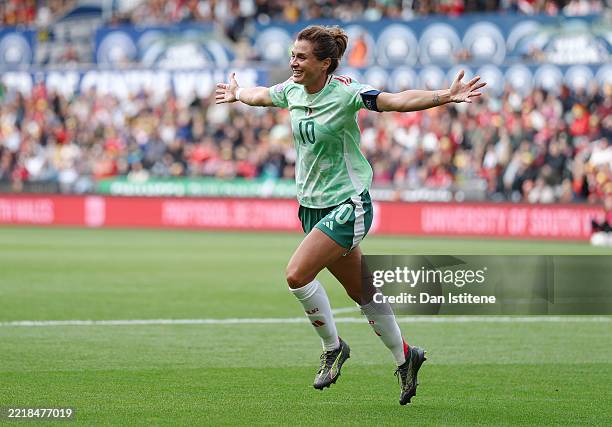 Cristiana Girelli of Italy celebrates scoring her team's second goal during the UEFA Women's Nations League 2024/25 Grp A4 MD6 match between Wales...