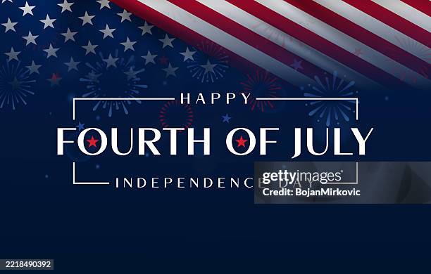 ilustraciones, imágenes clip art, dibujos animados e iconos de stock de cuatro de julio, día de la independencia, fondo, cartel con la bandera de ee. uu. y fuegos artificiales. vector - día de la independencia