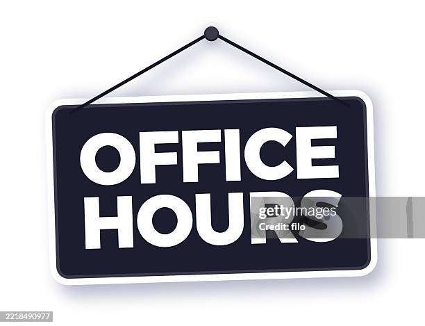 stockillustraties, clipart, cartoons en iconen met office hours hanging business sign - bordje-met-openingstijden