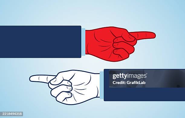 opposing red and blue hands pointing in different directions - variation testing stock illustrations
