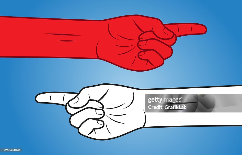 Red Direction Hand Red And White Hand Pointing In Opposite Directions On Blue Background ...