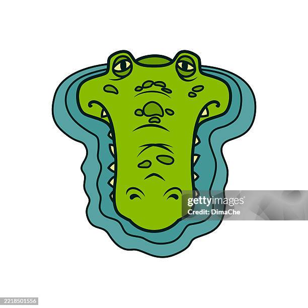 alligator crocodile head emerging from water - cartoon vector character mascot - marsh stock illustrations