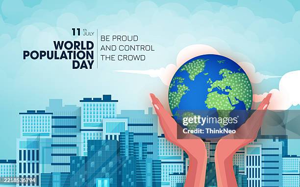 stockillustraties, clipart, cartoons en iconen met world population day 11th july globe poster vector background design graphic banner - bevolkingsdichtheid