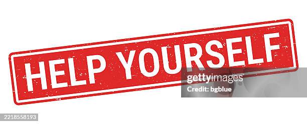 help yourself - red rubber stamp on white background - self service stock illustrations