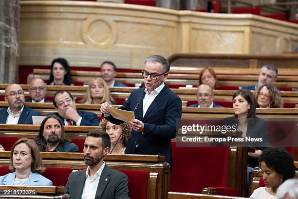The president of the ERC Parliamentary Group, Josep Maria Jove, speaks during a plenary session in the Parliament of Catalonia, June 4 in Barcelona,...