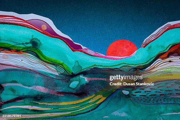 bildbanksillustrationer, clip art samt tecknat material och ikoner med topographic illusion: abstract landscape - modern konst