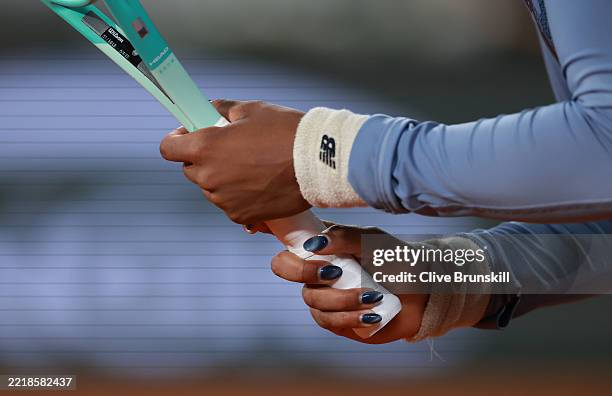 Detailed view of the racket of Coco Gauff of United States as she plays against Madison Keys of United States during the Women's Singles Quarter...