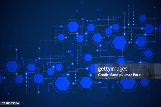 digital technology concept, shiny hexagons background - genomics stock illustrations