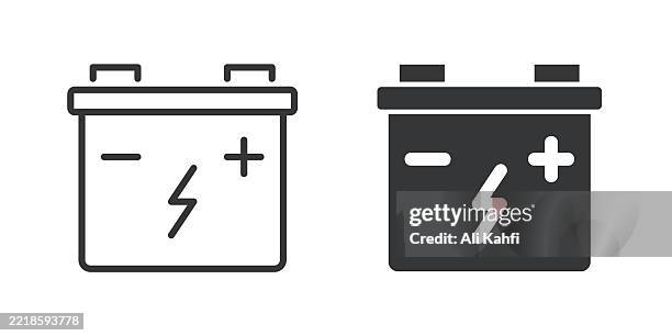 battery thin line and glyph solid icon. editable stroke and perfect pixel isolated on transparent background - input output stock illustrations