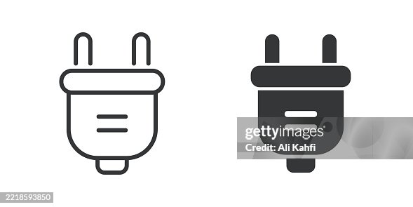 Electric Plug thin line and glyph solid icon. Editable stroke and perfect pixel isolated on transparent background Electric Plug thin line and glyph solid icon. Editable stroke and perfect pixel isolated on transparent background