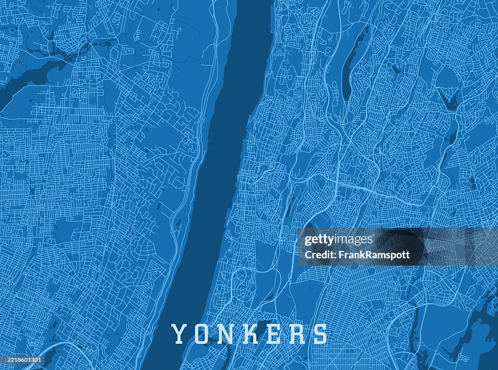 Yonkers NY City Vector Road Map Blue Horizontal