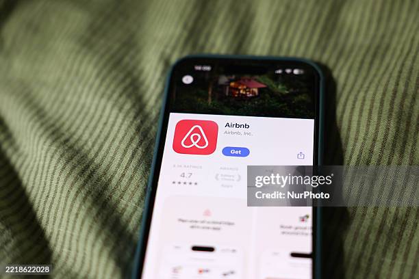 Airbnb on App Store displayed on a phone screen is seen in this illustration photo taken in Krakow, Poland on June 7, 2025.