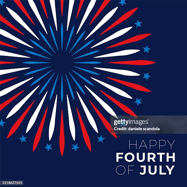 fourth of july greeting card with fireworks. - dinner party background stock illustrations
