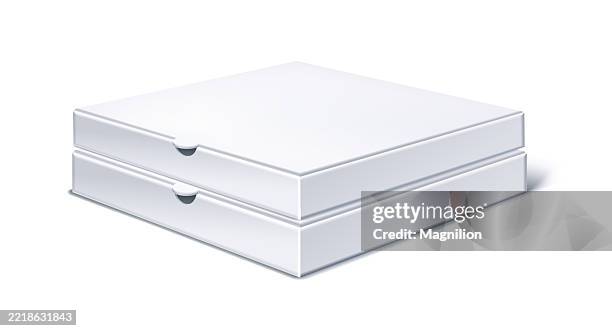 illustrations, cliparts, dessins animés et icônes de deux boîtes à pizza blanches fermées isolées sur fond blanc, maquette vierge pour la présentation de l’image de marque ou de la conception de l’emballage - stack of empty boxes