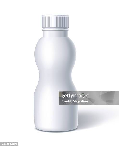 white plastic bottle with twist cap for yogurt, milk or liquid food products - yogurt container stock illustrations