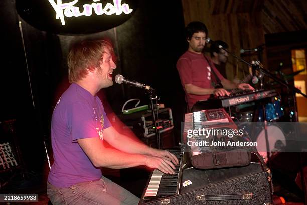 American Alternative Rock & Pop musicians Evan Jacobs , of the group Tacks, the Boy Disaster, plays keyboards as he with indie rock group Tacks, the...