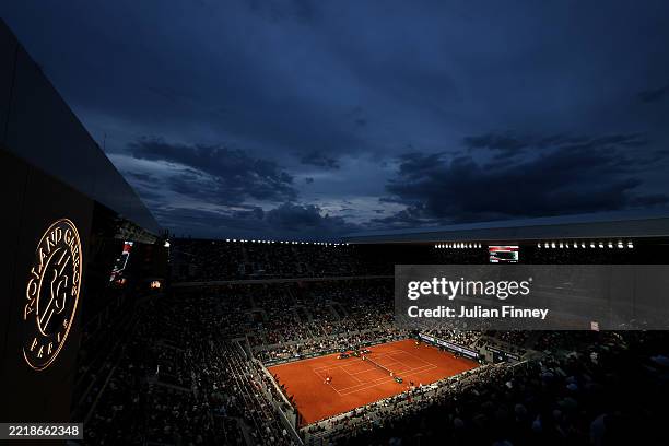 General view of Court Philippe-Chatrier during the Men's Singles Quarter Final match between Alexander Zverev of Germany and Novak Djokovic of Serbia...