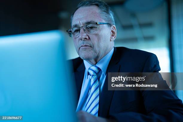 the chief executive connects with network online engaging in virtual conference - bankdirektor stock-fotos und bilder