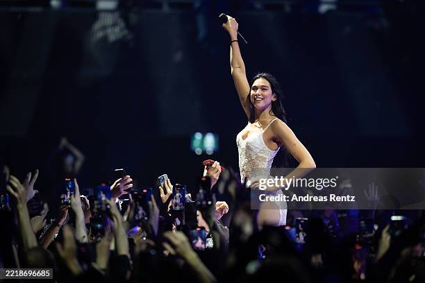 Dua Lipa performs on stage during Radical Optimism European Tour Movistar at Ziggo Dome on June 04, 2025 in Amsterdam, Netherlands.