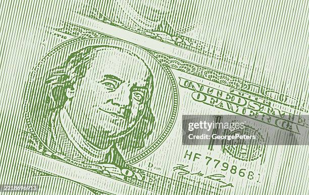 stockillustraties, clipart, cartoons en iconen met ben franklin face - honderd dollar