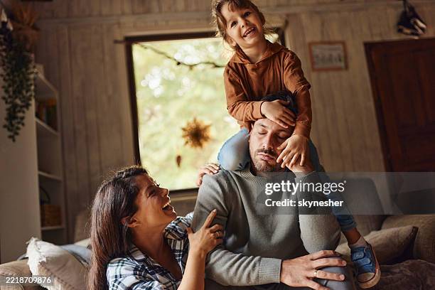 she is constantly on my head! - carrying-a-person-on-shoulders stock pictures, royalty-free photos & images