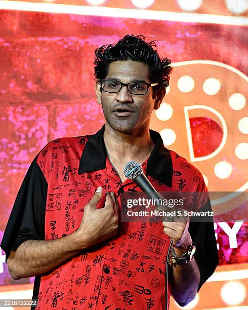 Comedian Jay Mandyam performs at The Ice House Comedy Club on June 04, 2025 in Pasadena, California.