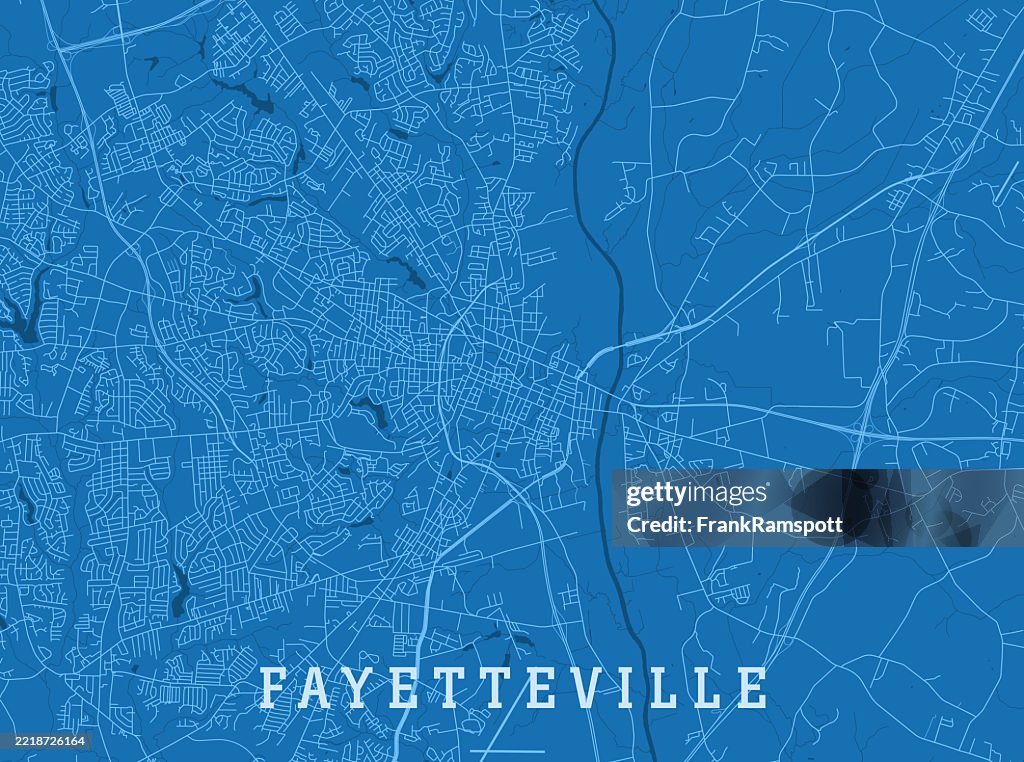 Fayetteville NC City Vector Road Map Blue Horizontal