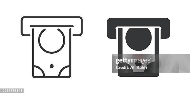 withdrawal thin line and glyph solid icon. editable stroke and perfect pixel isolated on transparent background - kiosk machine stock illustrations