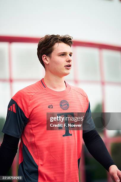 Jonas Urbig of FC Bayern Muenchen on June 05, 2025 in Munich, Germany.