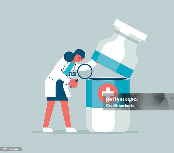 magnifying glass - medicine - female doctor - recreational drug stock illustrations