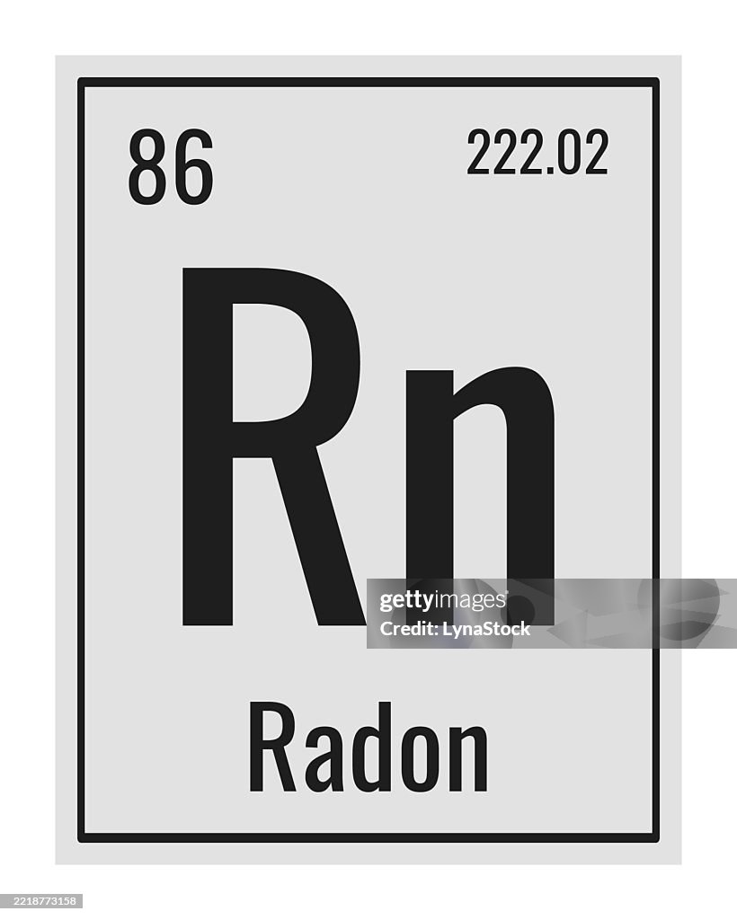 Radon symbol. Chemical element of the periodic table. Vector illustration isolated on white background. Glass sign.