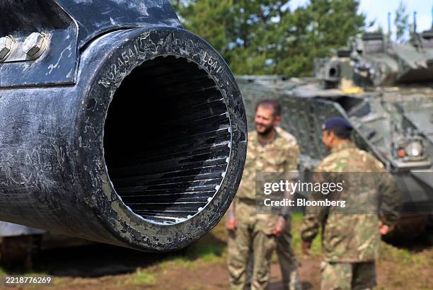 The gun muzzle rifling of a British Army Challenger 2 battle tank at the Estonian Aviation Days festival in Tartu, Estonia, on Sunday, June 8, 2025....