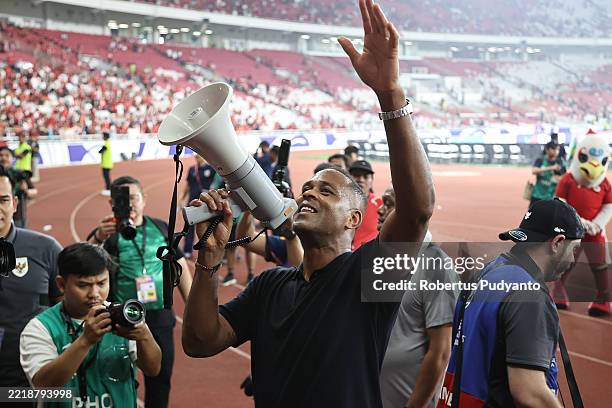 Indonesia Head Coach Patrick Kluivert celebrates victory after beating China PR in the FIFA World Cup qualifier Asian third round Group C match...
