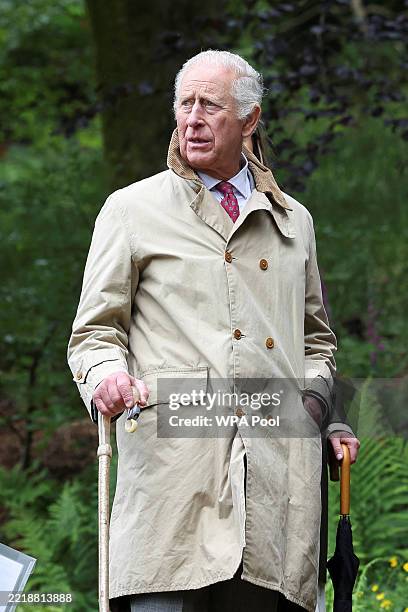 King Charles III, The Duke of Lancaster, opens the Whitewell Coronation Woodland Garden on June 9, 2025 in Lancaster, England.