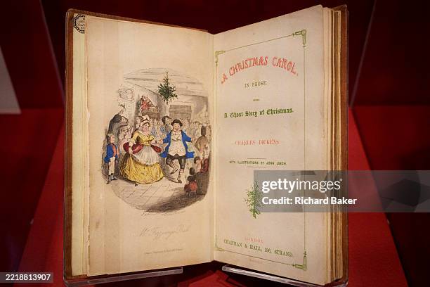 Trial edition copy of A Christmas Carol displayed in The Charles Dickens Museum which on this day, is celebrating both its centenary and the 155th...