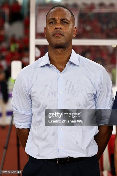 Patrick Kluivert coach of Indonesia looks on during the FIFA World Cup qualifier Asian third round Group C match between Indonesia and China at...