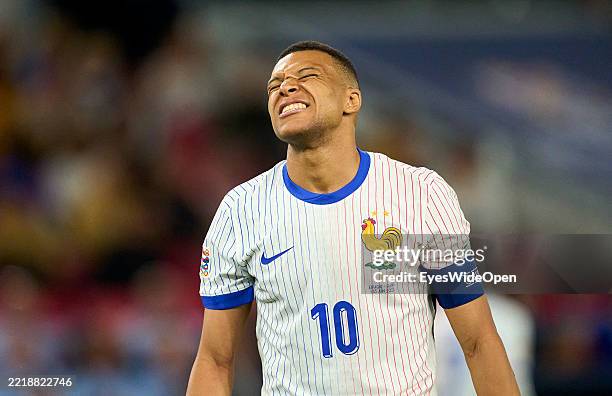 Kylian Mbappe of France emotional during the UEFA Nations League 2025 semifinal match between Spain and France at Stuttgart Arena on June 5, 2025 in...