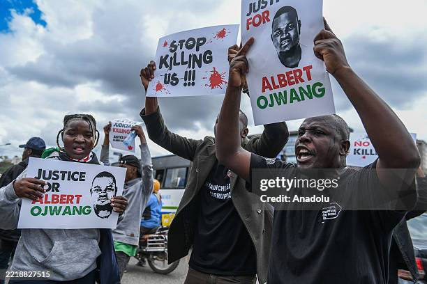 Demonstrators gather to stage an anti-government protest demanding an end to police brutality and killings, on June 9, 2025 in Nairobi, Kenya. The...