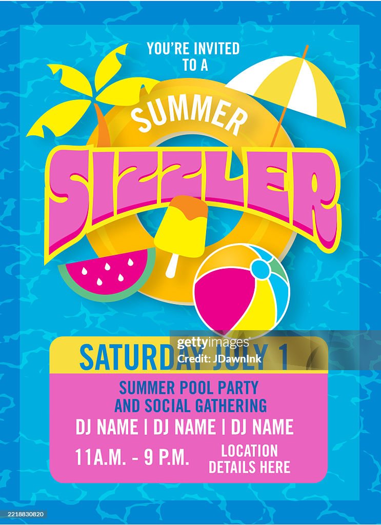 Summer Sizzler Pool Party Invitation Design Template With Pool Water ...