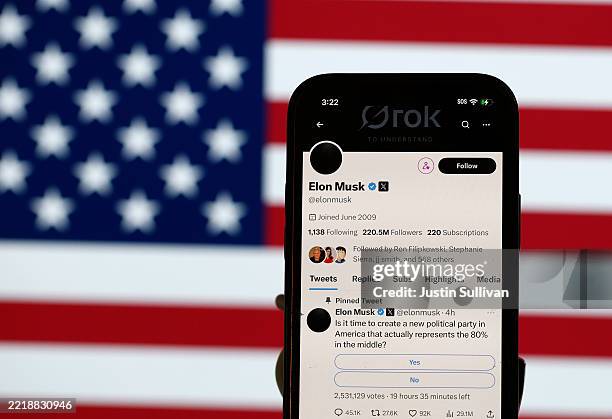 In this photo illustration, a social media post by Tesla and SpaceX CEO Elon Musk is displayed on a smartphone on June 05, 2025 in San Anselmo,...