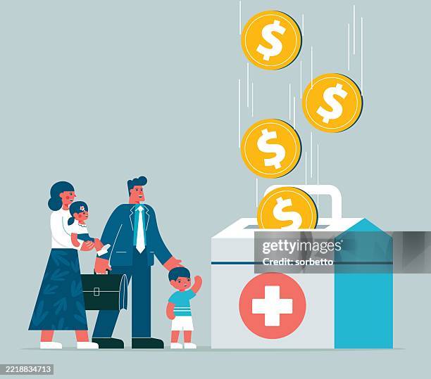 pension fund - family - increase in salaries of health workers stock illustrations