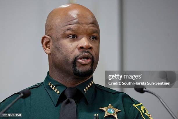 Broward Sheriff Gregory Tony speaks during a news conference at the Broward Sheriff's Office Public Safety Complex in Fort Lauderdale, Florida, on...