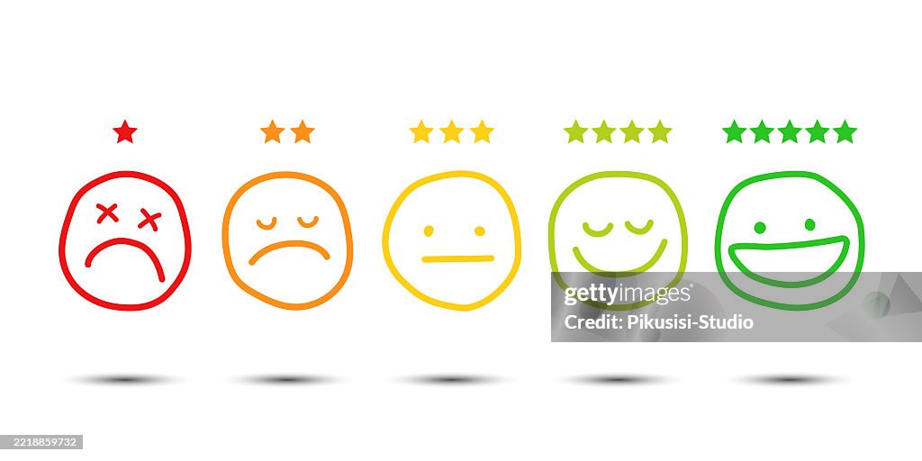 Gradiente de color Íconos de calificación de satisfacción del cliente con estrellas